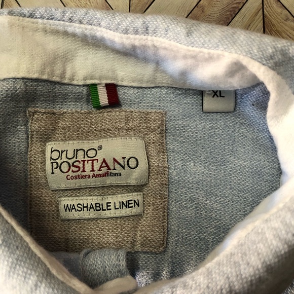 Bruno Positano Button Up Mens XL Blue 100% Linen Short Sleeve Collared Casual - Picture 5 of 6